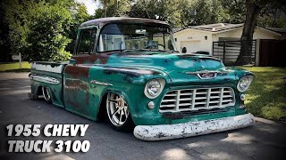 Chucksee 1955 Chevy Truck Patina on Accuair & GSI Full Frame Off With LS Engine Swap