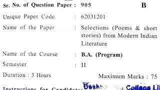 Selection from modern indian Literature || Ba Program || 2nd Year || Previous Year Question Paper ||