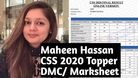DMC of Maheen Hassan | CSS Topper of 2020 | Maheen Hassan Detailed Marks Certificate
