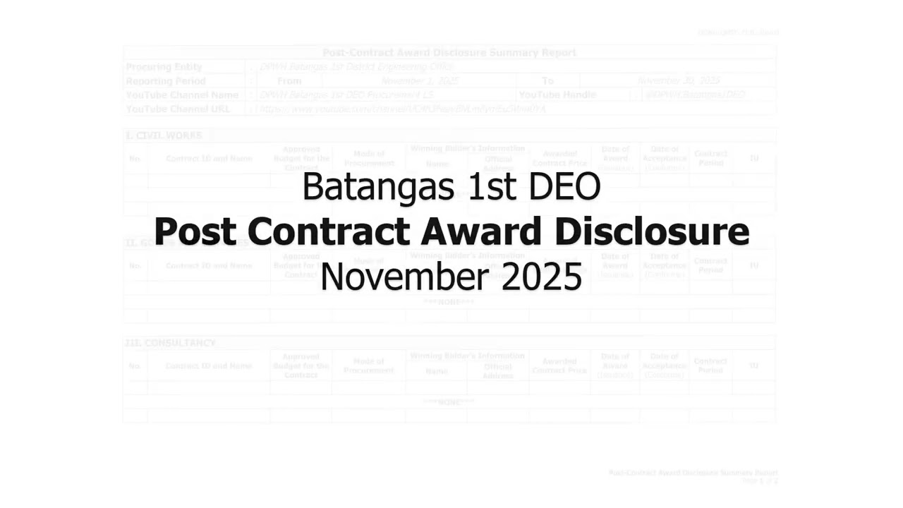Post-Contract Award Disclosure (PCAD) Report for DPWH Batangas 1st DEO - November 2025