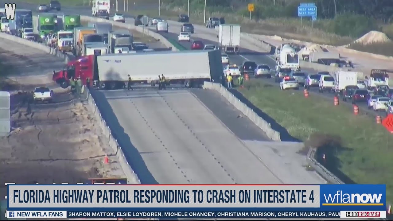 Semi-truck blocks lanes after crash on I-4 in Polk County - YouTube