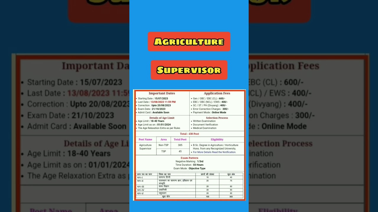 agriculture supervisor vacancy 2023 