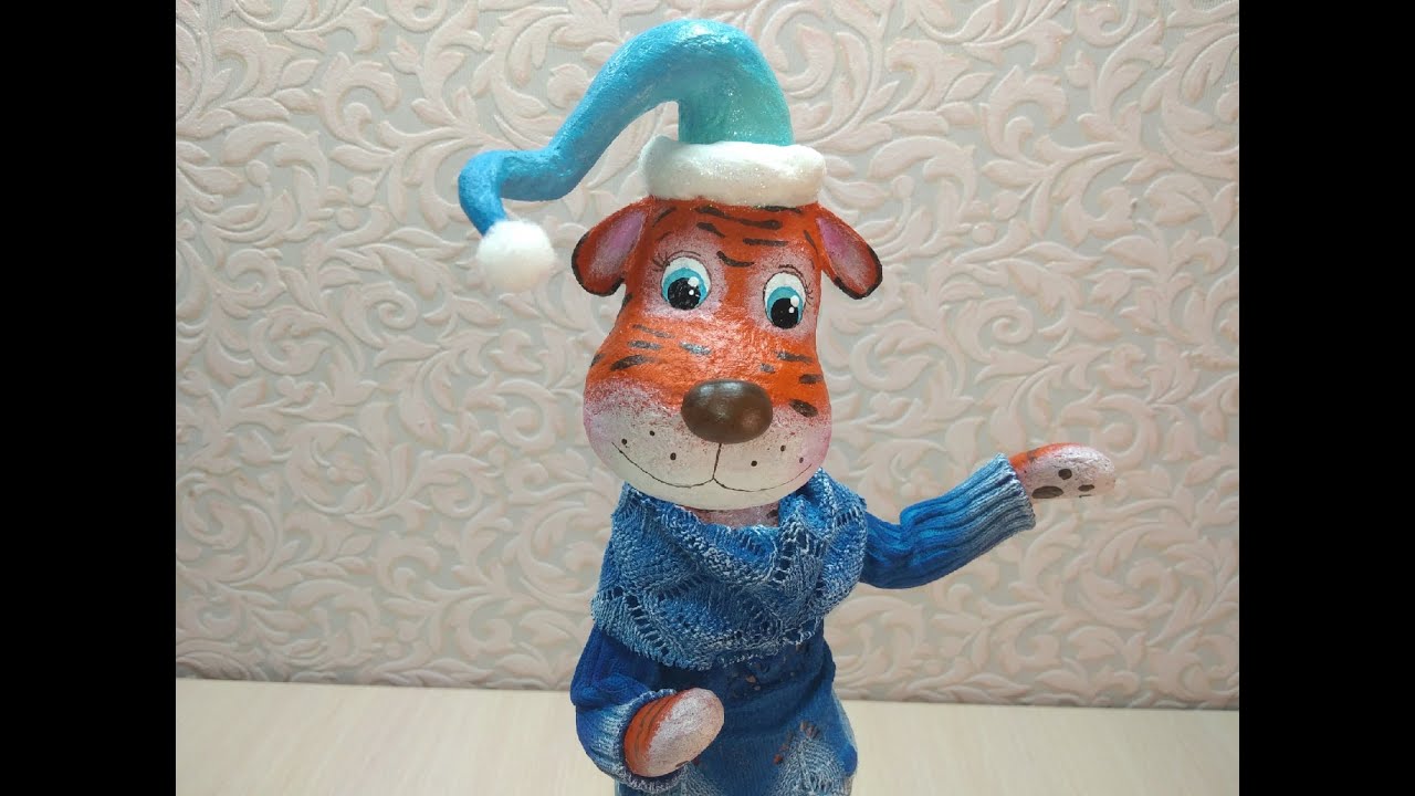 Тигр из папье-маше. Утилизируем перегоревшие лампочки. Мастер-класс.