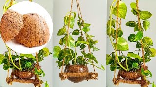 Coconut Shell Pot DIY | Money Plant Growing Ideas | Living Room DIY Planters