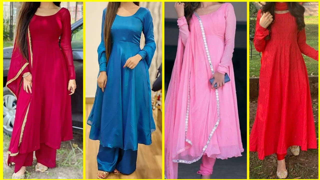 Plain anarkali | Ladies frock design, Simple pakistani dresses, Beautiful  pakistani dresses