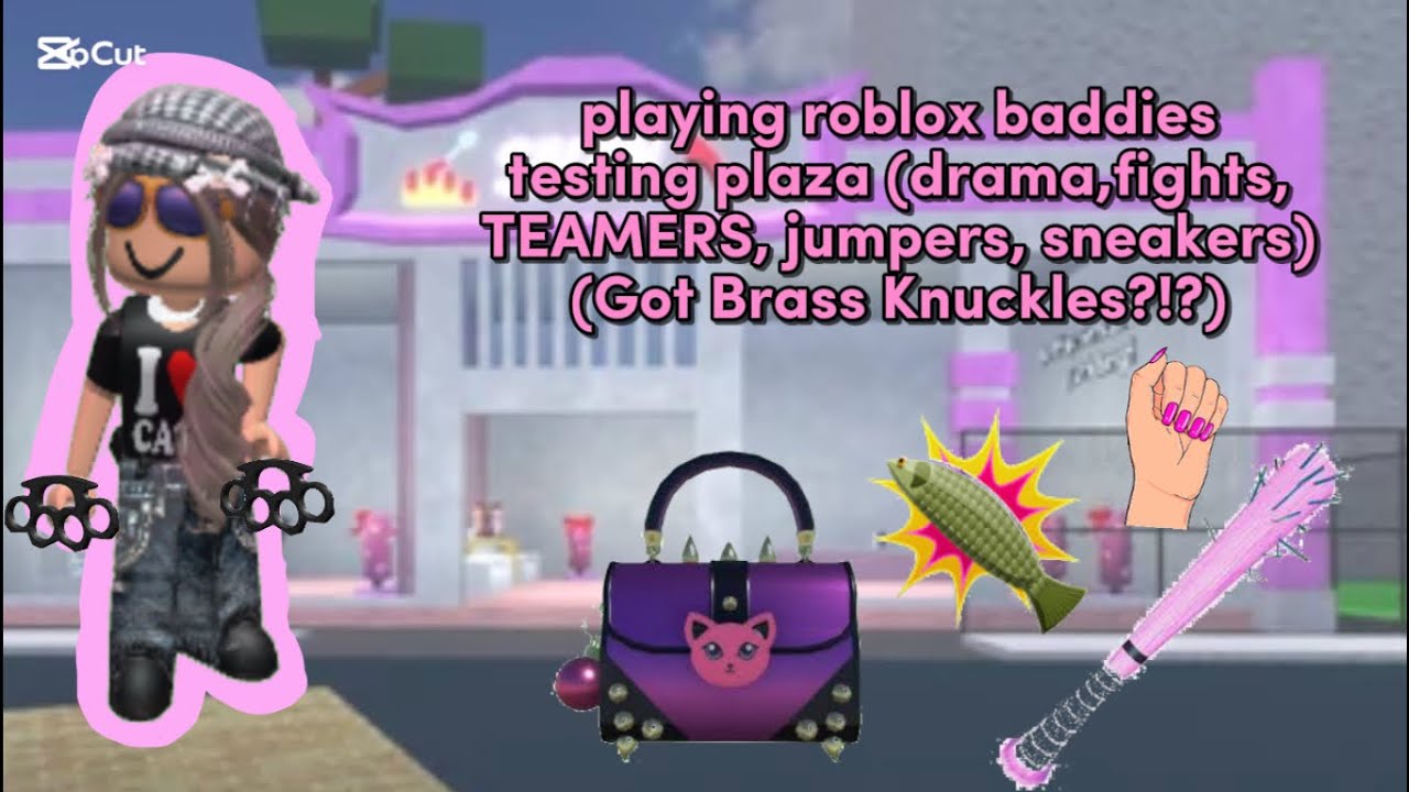 Playing Roblox baddies testing plaza (jumpers,TEAMERS,sneakers,fights) pt.2 (got brass knuckles??!?)