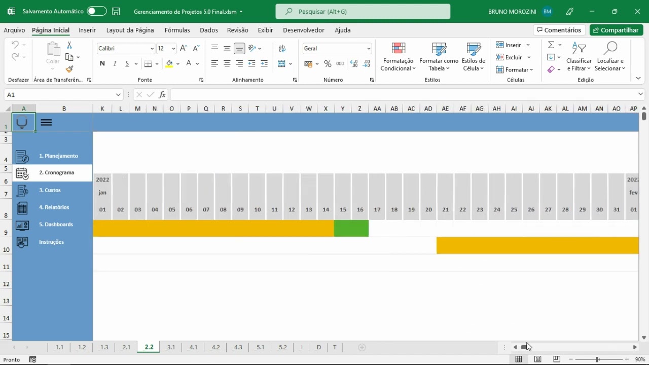 Planilha de Gerenciamento de Projetos em Excel 5.0
