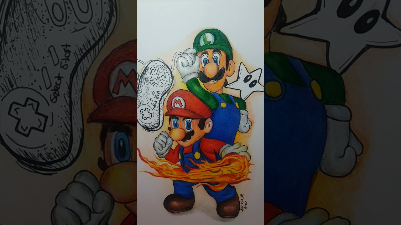 Como desenhar  os Irmãos Mario (drawing Mario Bros) lapiz de cor #shorts