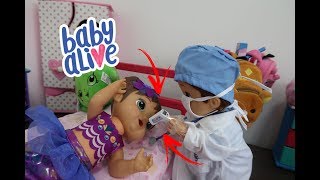 AMANDINHA FINGINDO BRINCAR DE SER MÉDICA BABY ALIVE DOENTE MEL, LILO, SANDY, BUBU