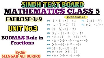 BODMAS Rule in Fractions | Mixed problems of Fractions | Exercise 3.9 Math class 5 | Math Grade 5