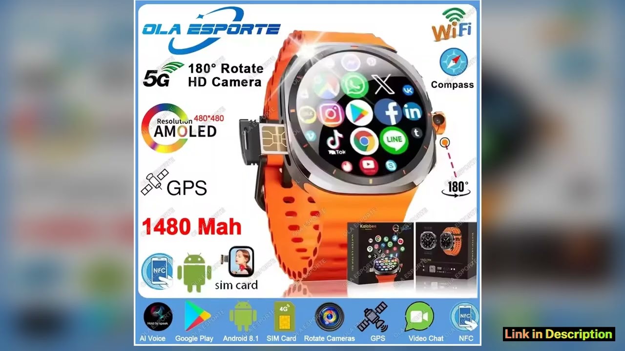 U8 Ultra 5G SIM Card WiFi Smartwatch NFC GPS Positioning Compass 32GB Smart Watch Men HD