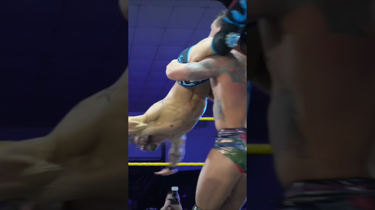Mike Sydal with a flying head-scissors on Benjamin Trust at MONSTER'S BRAWL 3!