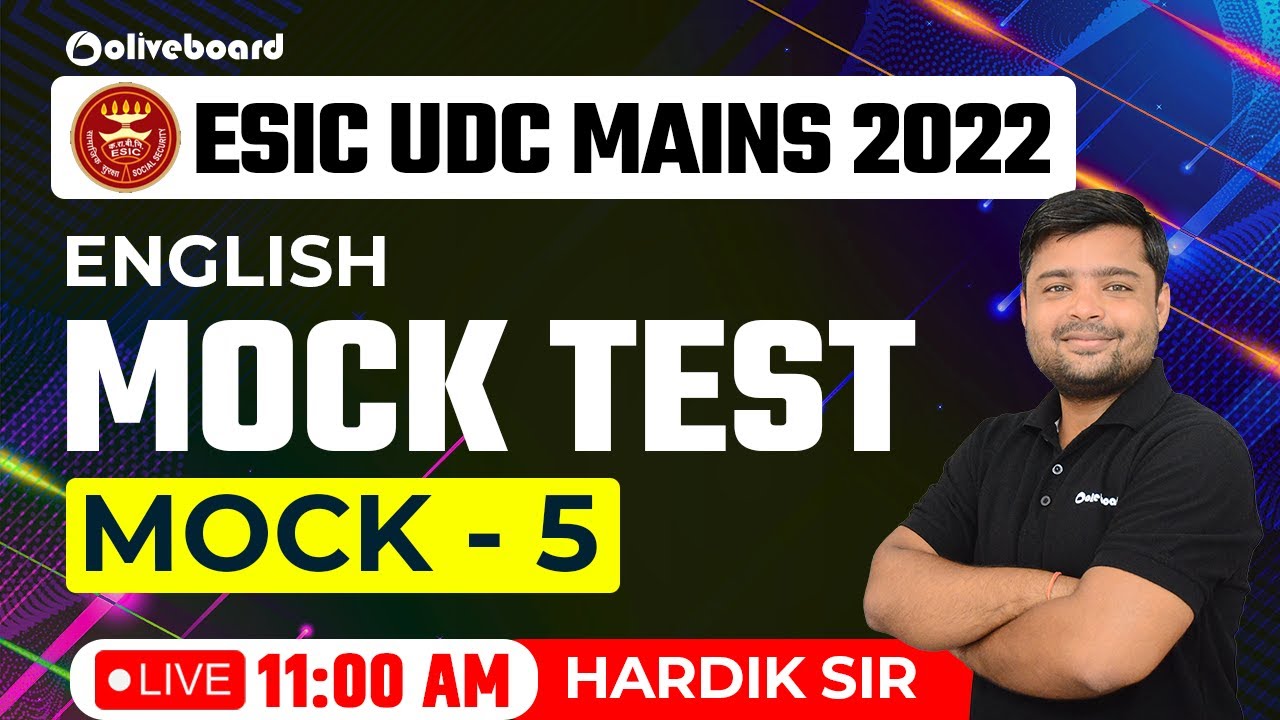 ESIC UDC Mains English 2022 | Mock Test | Mock - 5 | ESIC UDC Mains Mock Test 2022 | Hardik Sir