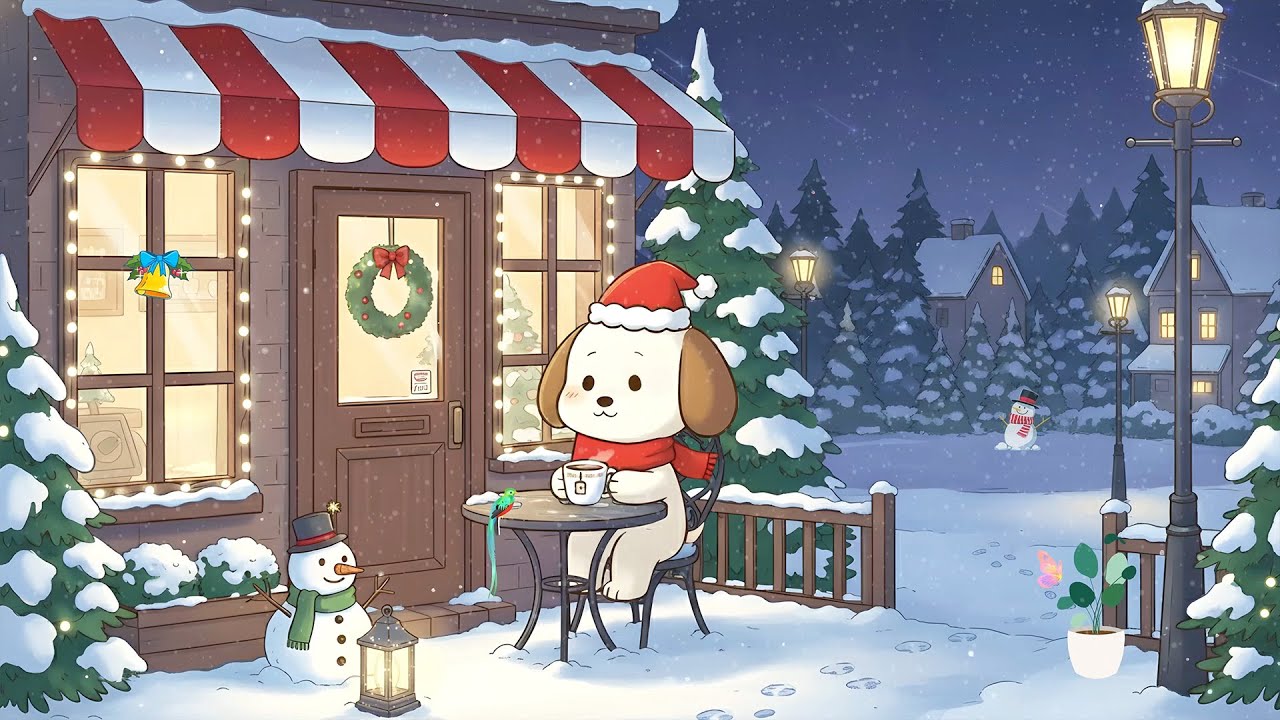 Snowy Winter Cafe ❄️ Cozy Lofi Beats for Relaxing & Studying ☕ Holiday Night Ambience