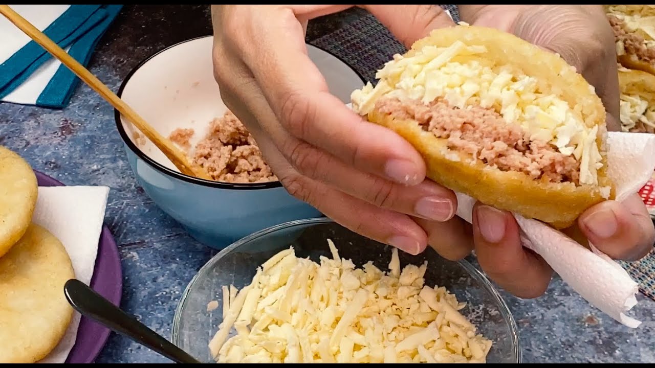Fried arepas with deviled ham and cheese YouTube