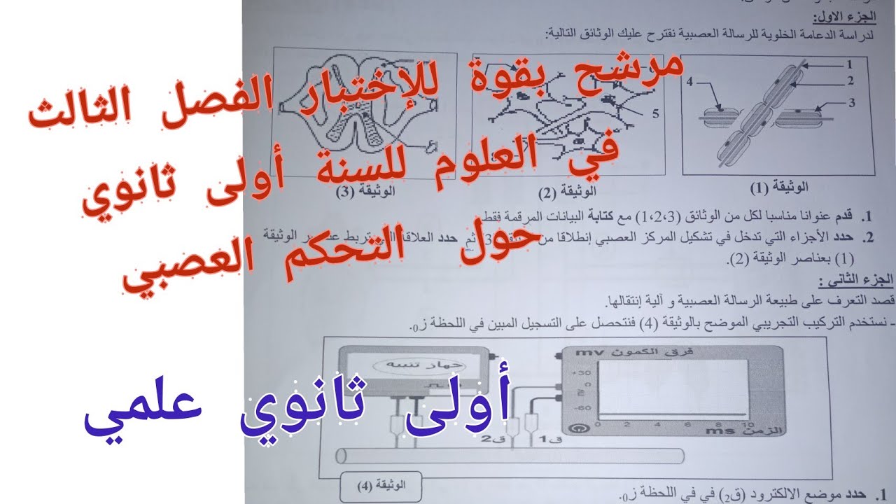 مرشح بقوة للإختبار الفصل الثالث في العلوم (حول التحكم العصبي)/أولى ثانوي علمي