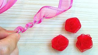 【簡単】リボンでバラを作る方法【縫わない】DIY ribbon flower rose #Shorts
