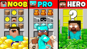 Minecraft Battle: NOOB vs PRO vs HEROBRINE: BANK ROBBERY CRAFTING CHALLENGE / Animation