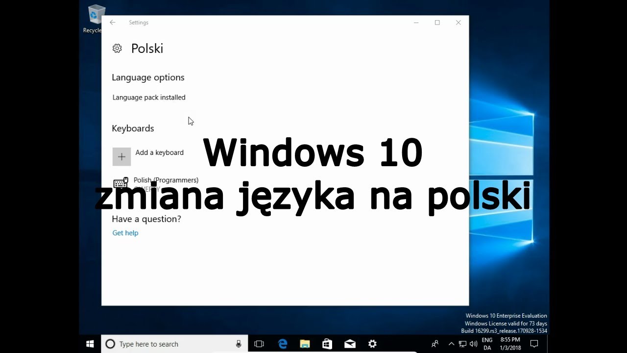 Windows 10 zmiana języka na polski - YouTube