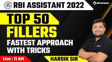 RBI Assistant Preparation 2022 | Top 50 Fillers | Fastest Approach With Tricks | Hardik Sir