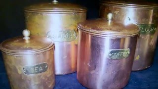 EBAY - AntiqueSet 4 Antique Metal Canisters Copper Brass & Stainless Steel B&M RO Korea