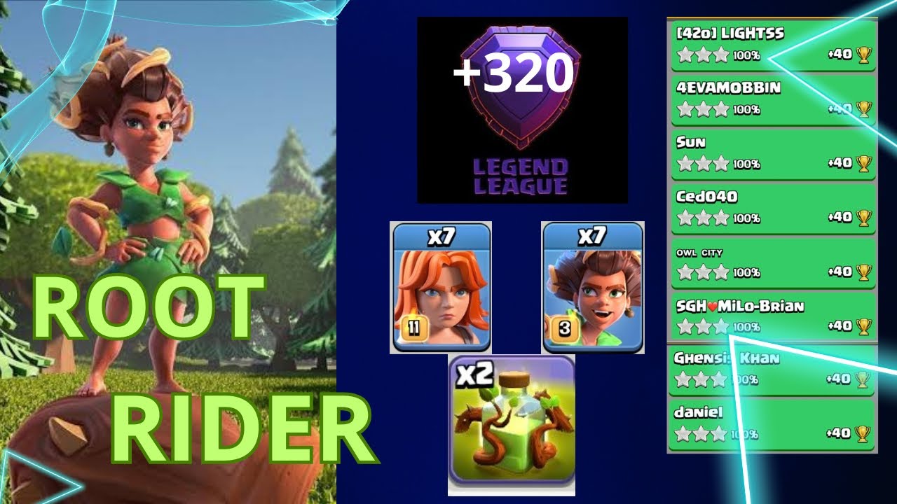ROOT RIDER SPAM Th16 | Easy +320 | Legend League | Day 8 | Clash of ...