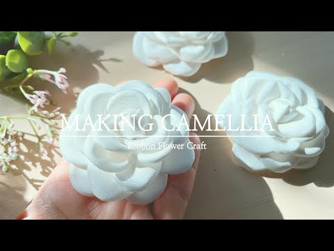 DIY, How to Make Chanel Style White Camellia Flower, Ribbon Art (159) 