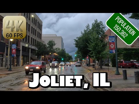 Driving Around Downtown Joliet, Illinois in the Rain in 4k Video