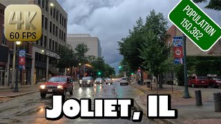 Driving Around Downtown Joliet, Illinois in the Rain in 4k Video