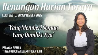 Toraya Daily Reflection | Saturday, September 20, 2025