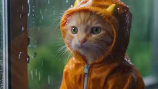 😺 cute kittens are taking 🌱 shelter from the rain 💦 and getting wet - 😪 rain nature sleep.