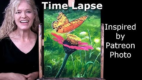Learn How to Draw and Paint "FLOWER AND BUTTERFLY" with Acrylics-Fun Easy Art Tutorial-Time Lapse
