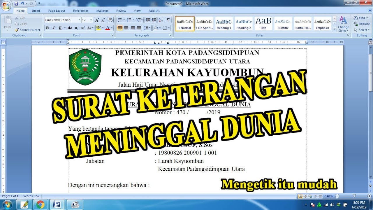 SURAT KETERANGAN MD DARI KELURAHAN YANG UMUM DIGUNAKAN 