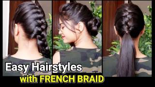 Everyday Quick Easy Hairstyles with FRENCH BRAID//Hairstyles for medium to long hair//Bun/Ponytail