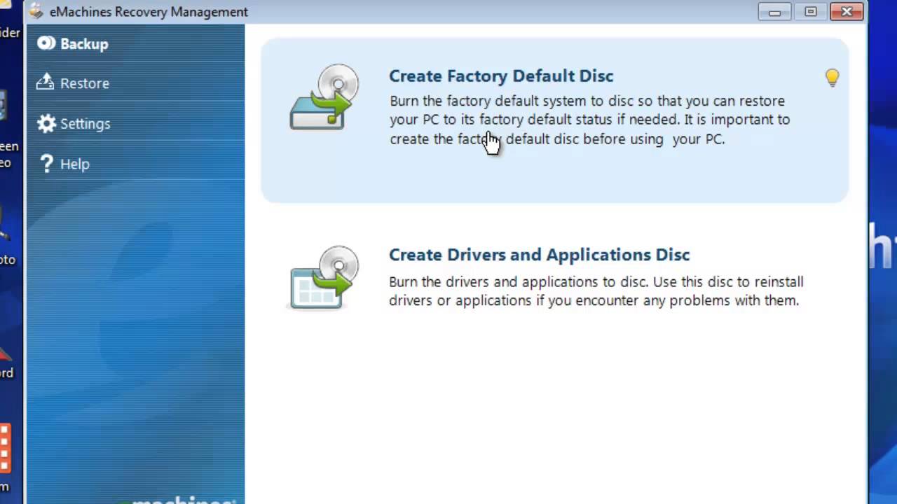 How do you perform a system restore on an eMachines computer?