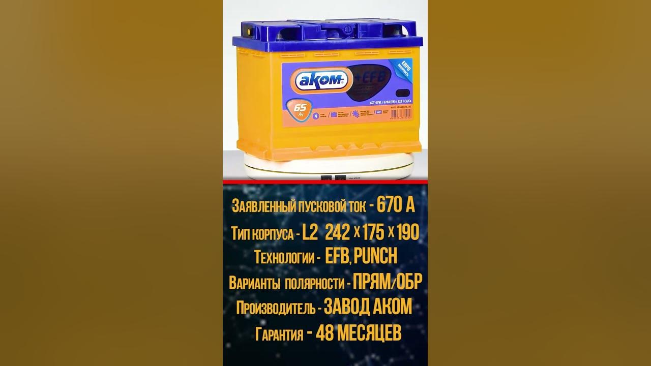 Аккумулятор АКОМ 65 Ач EFB технические характеристики. - YouTube