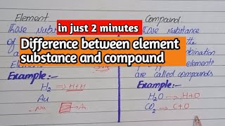 Difference between substance, element and compound. Chemistry, Element and compound difference.