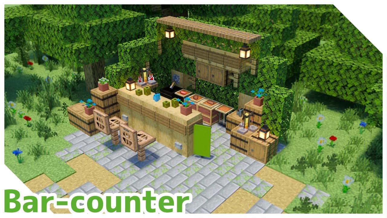 Minecraft How To Build Restaurant With Bar Counter In The Forest Minecraft Tutorial Youtube
