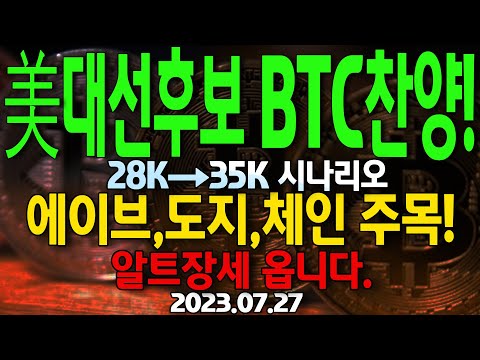   미국 대선후보 비트코인 찬양 28K 35K 시나리오 에이브 도지 체인링크도 올라간다 알트장세 옵니다 9월 급리동결 80 예측 이번 주 주봉분석 굉장히 중요합니다