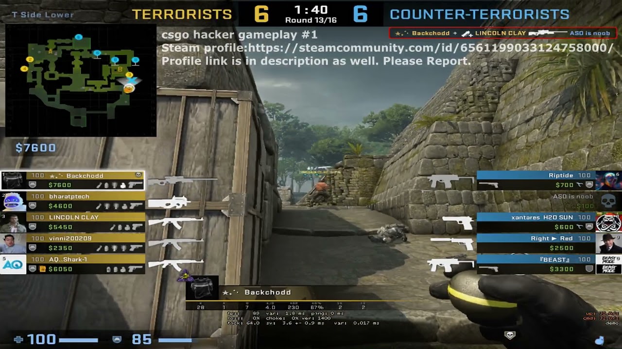 CSGO Hacker Profile | Aimbot + waller | Profile link is in description | Please Report this guy