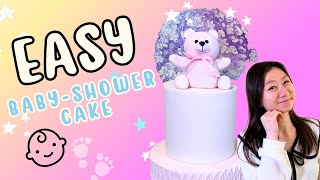 EASY \& Perfect Baby Shower Cake ~ Teddy Bear Cake topper
