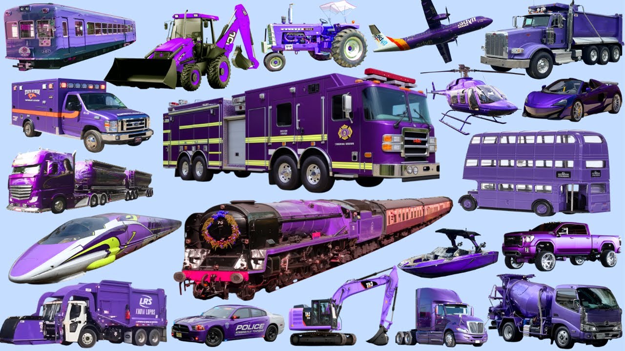 Purple Vehicles | Learn English Transportation Purple Vehicles | Ambulance, Police Car, Fire Truck