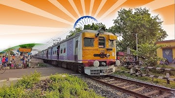Crazy Man stuck and dangerous crossing railgate : Accelerated EMU  moving throughout at railgate