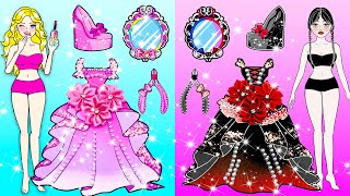 [🐾paper Diy🐾] Pink Vs Black Princess Nails Makeover and Dress Up | Rapunzel Compilation 놀이 종이