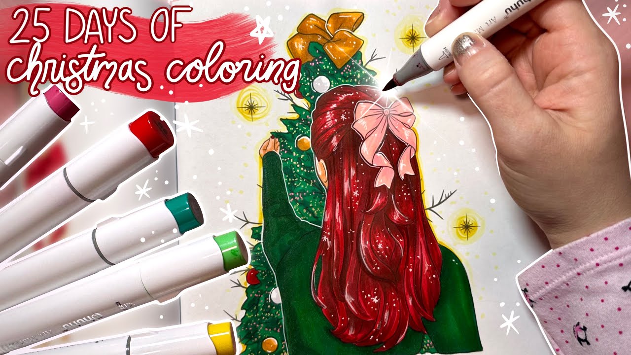 my full Christmas coloring book walkthrough + how i color hair ❄️🎀 day 25