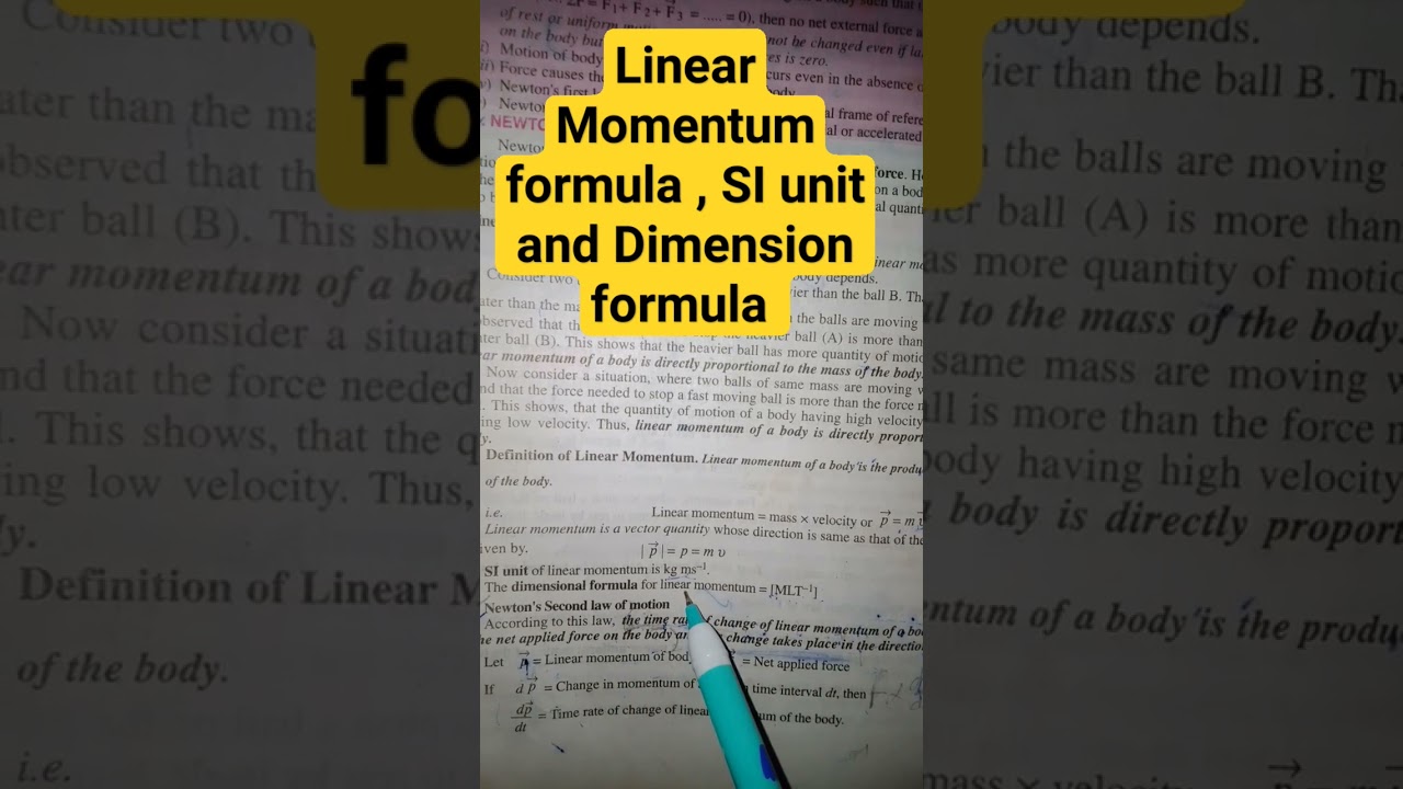 Linear momentum formula | SI Unit | Dimension Formula 