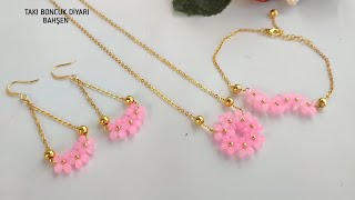 Bileklik&Kolye ve Küpe seti yapımı //Earrings Bracelet and Necklace . How to make beaded jewelry set