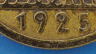 5 Reichspfennig, German coin from 1925 under the microscope