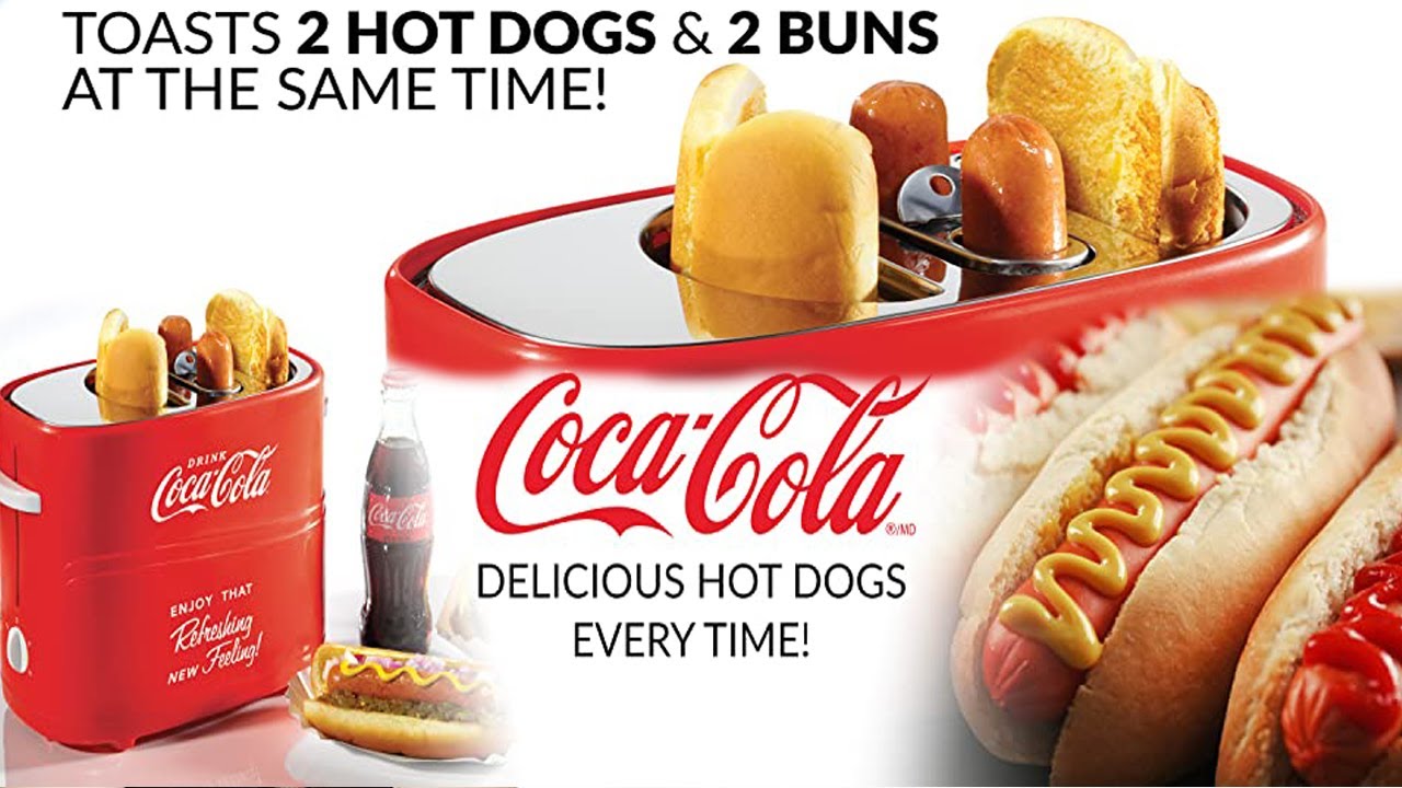 Nostalgia Coca-Cola Pop-Up 2 Hot Dog and Bun Toaster, with Mini Tongs, Works with Chicken