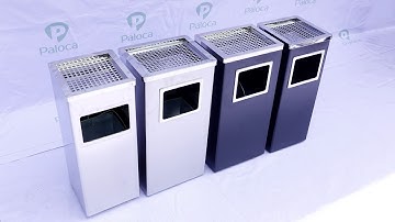 Thùng rác inox phun sơn tĩnh điện hình chữ nhật có gạt tàn thuốc lá